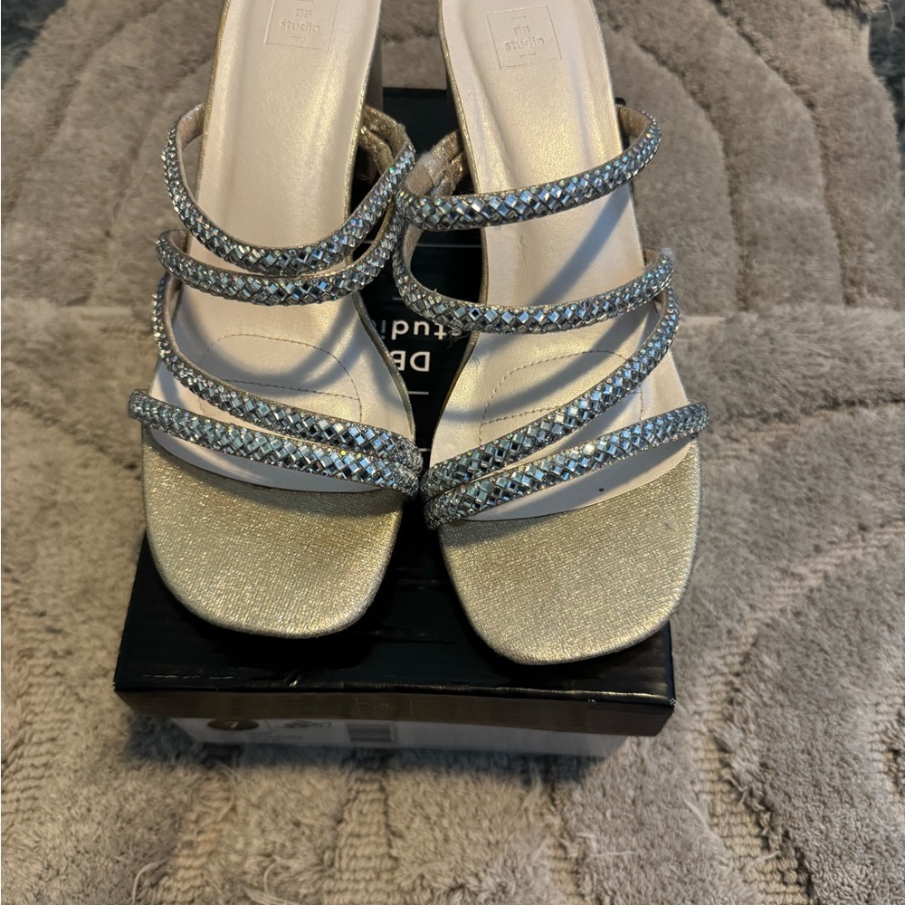 David's Bridal Silver Strappy Heels